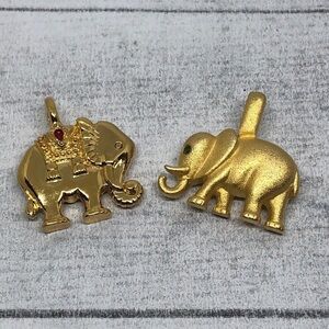 Bundle lot 2 gold tone elephant pendants vintage and modern